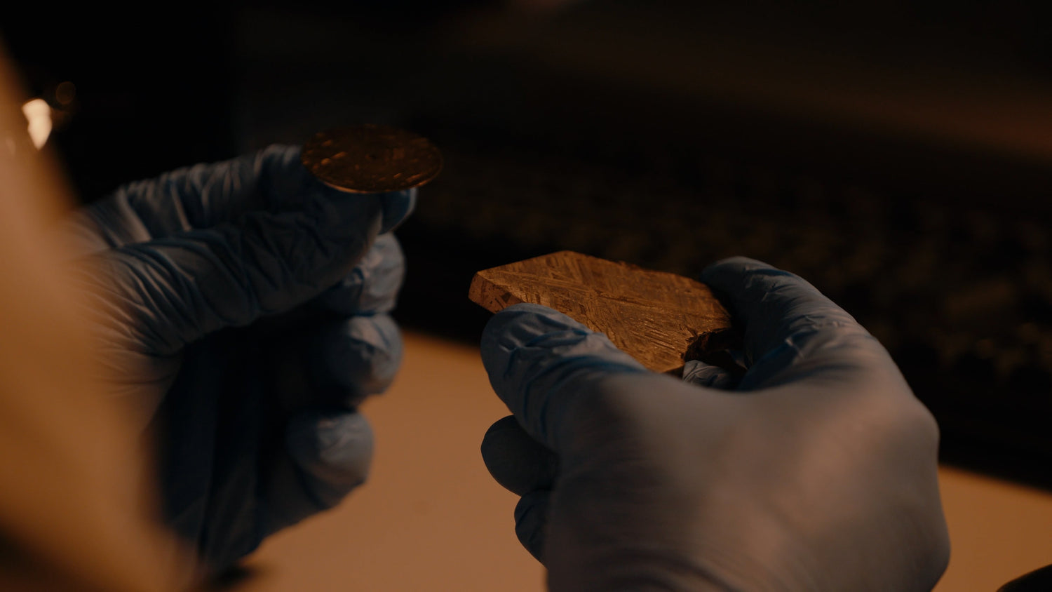 Meteorite watches dial slice being inspected