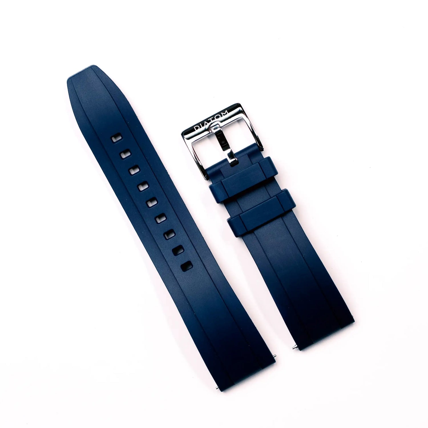FKM Rubber Strap in dark blue color with metal buckle and adjustable holes for a perfect fit.