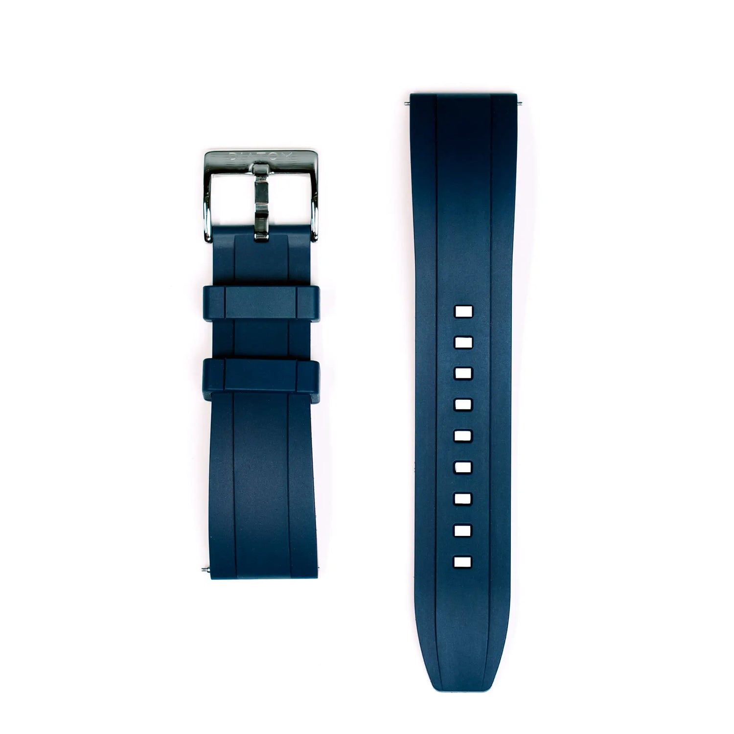 FKM Rubber Strap in dark blue color with metal buckle and adjustable holes for a perfect fit.