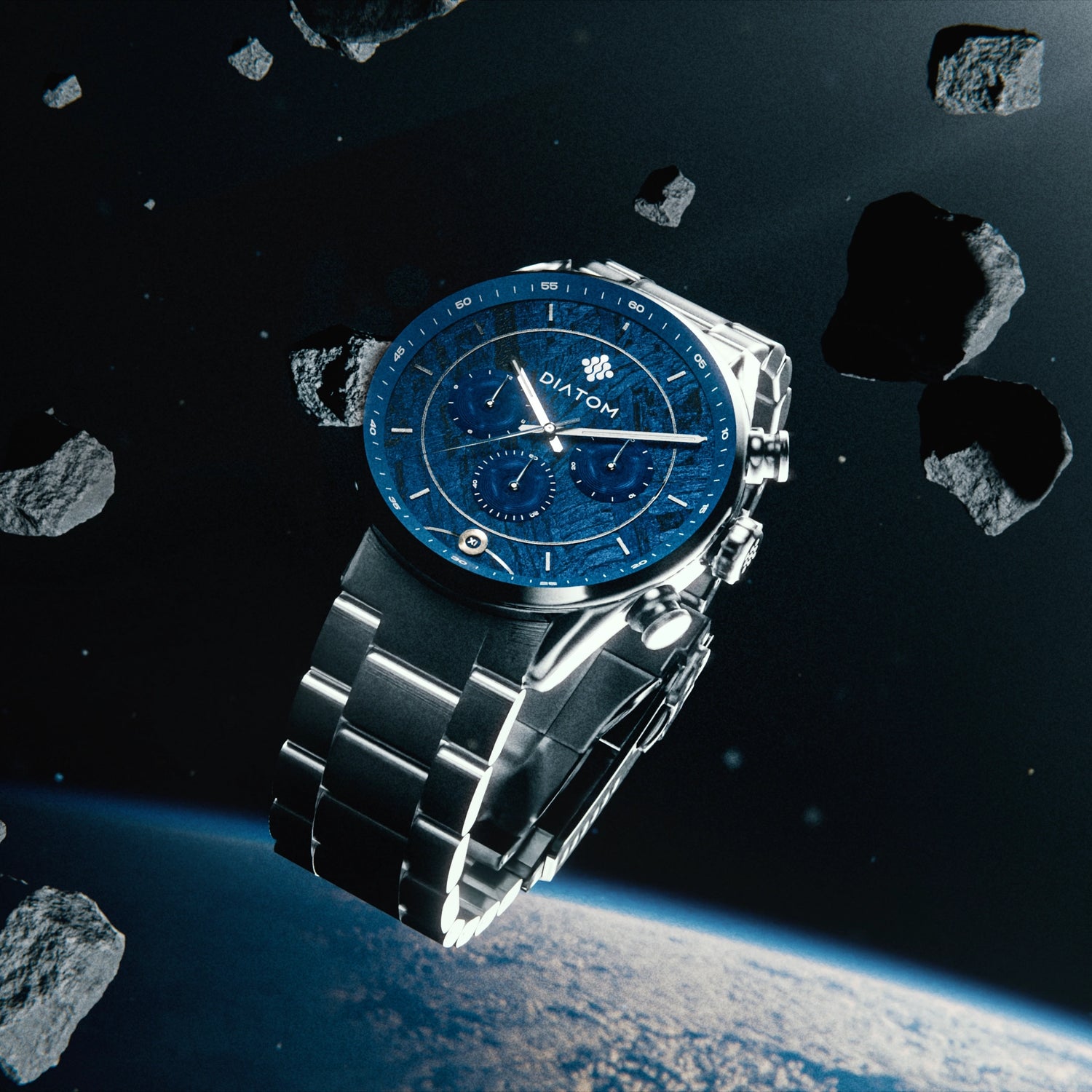 Blue Dot MkII Meteorite Dial watch in space