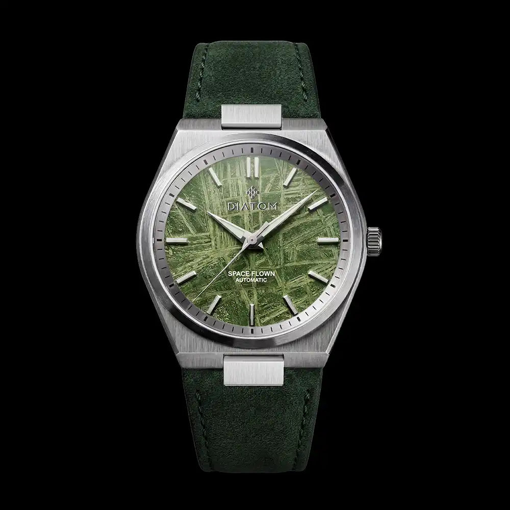 Green Meteorite watch with alcantara strap