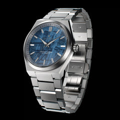 Blue Meteorite Watch with steel strap